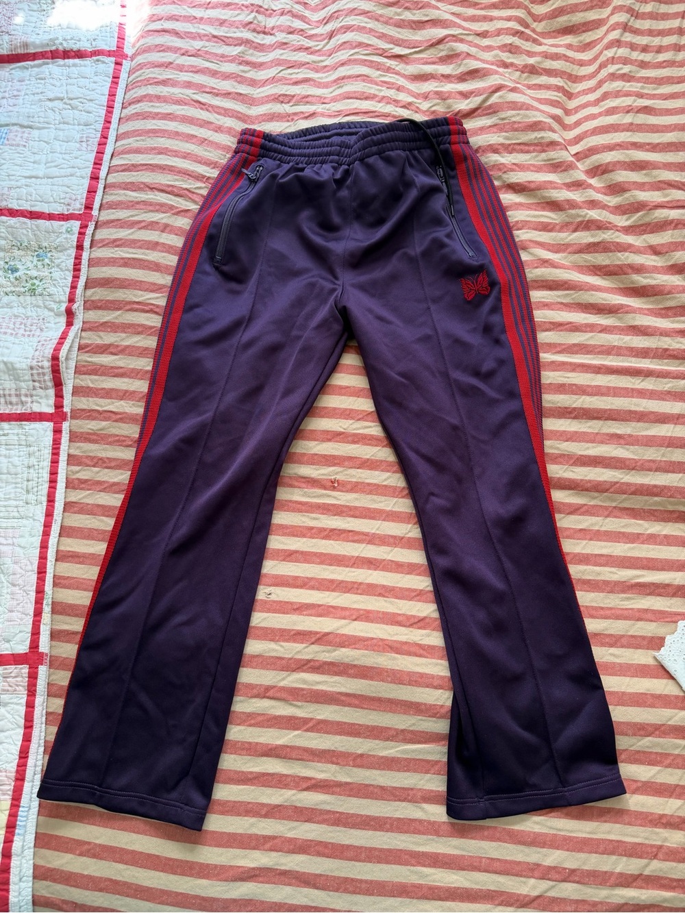 Needles Purple Track Pants with Red Stripes